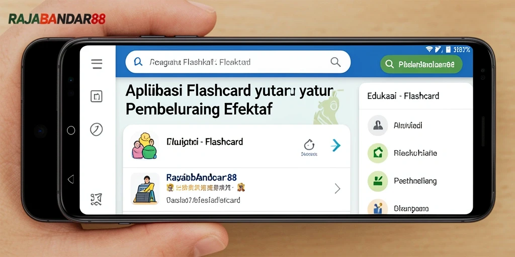 Antarmuka aplikasi RAJABANDAR88 dengan fitur Flashcard yang interaktif.